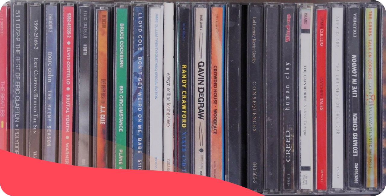 Row of music CDs under license