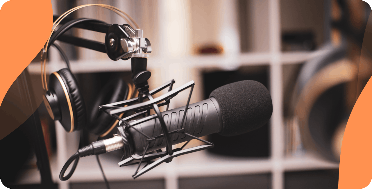 radio studio with microphone and headphones