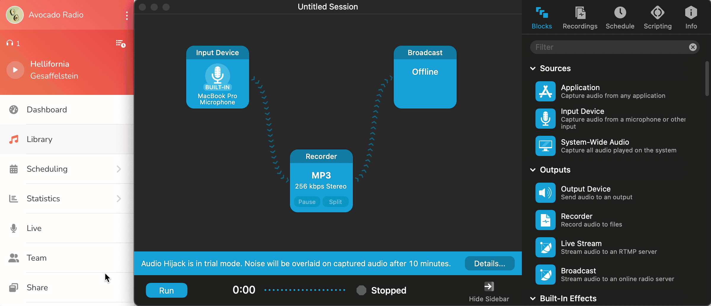 Diffuser en direct avec Audio Hijack