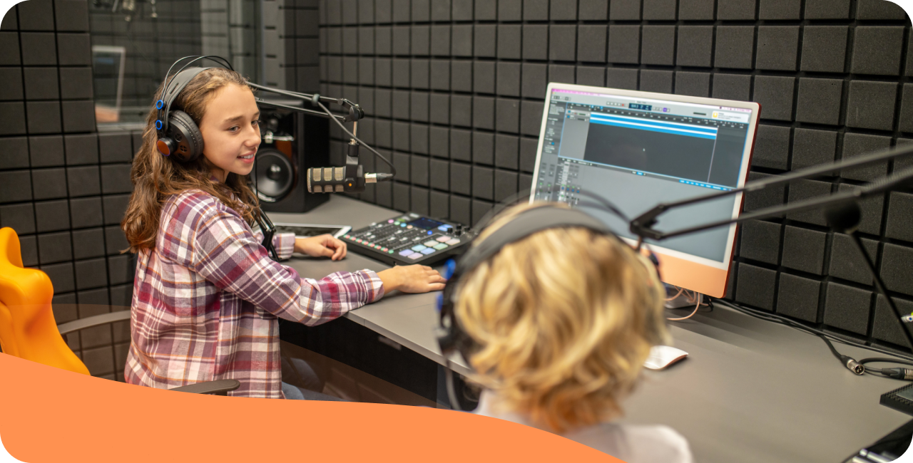 Children broadcasting in a radio studio