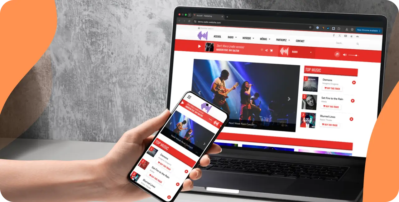 An example of a resonsive website for radio on a computer screen and smartphone