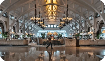 person walking in the lobby of a hotel