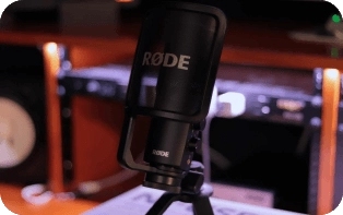 The Rode NT USB microphone on a desk