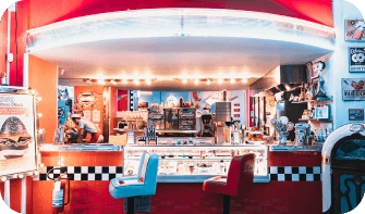 The inside of an American diner