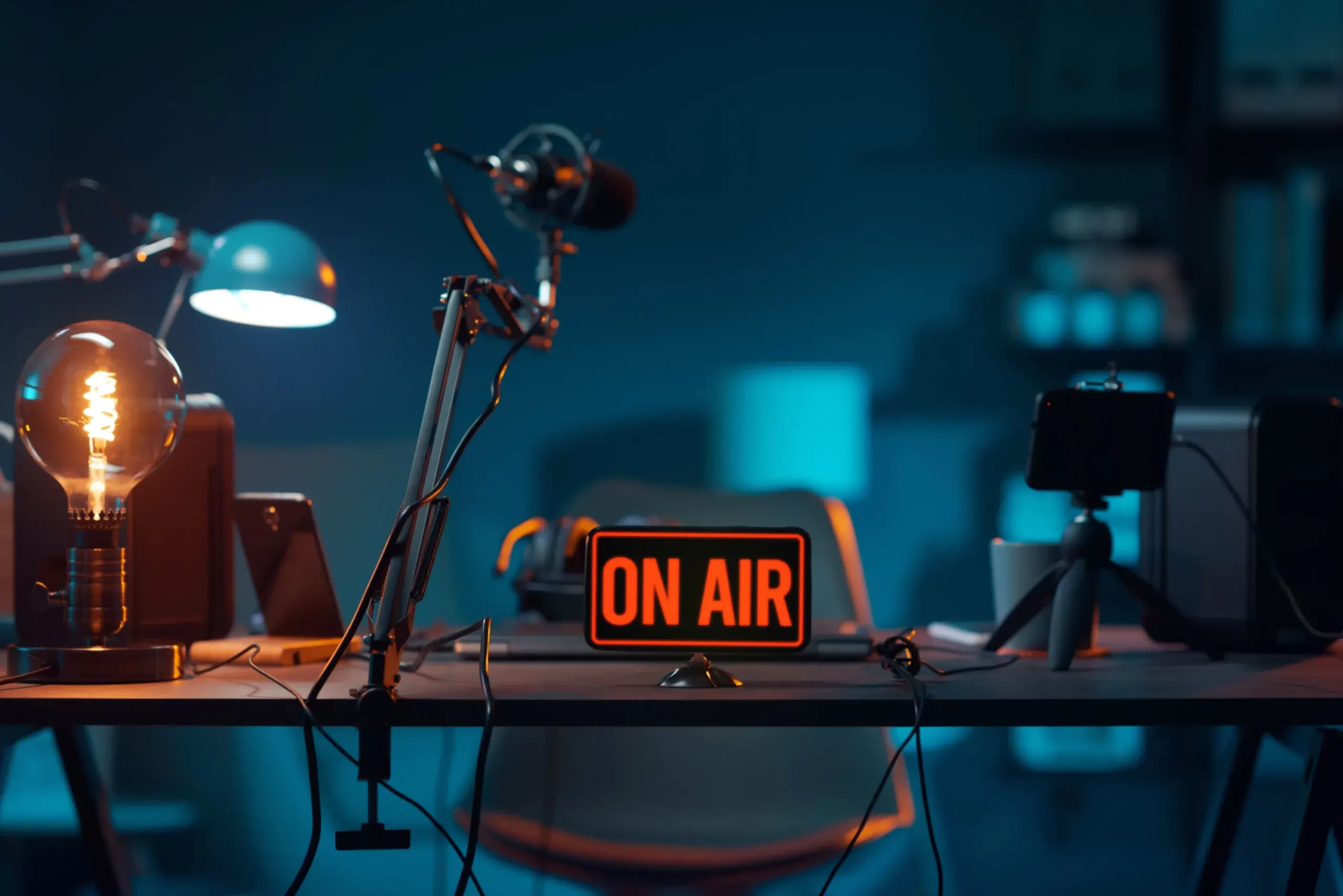 radio broadcasting equipment with live on air sign